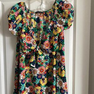 ONE BY ONE SUMMER 2pc Top/skirt Floral Tie-front Short Sleeve A-line Skirt